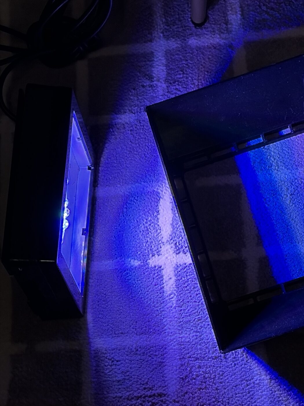 Three additional Radion aquarium lights powered on for inspection